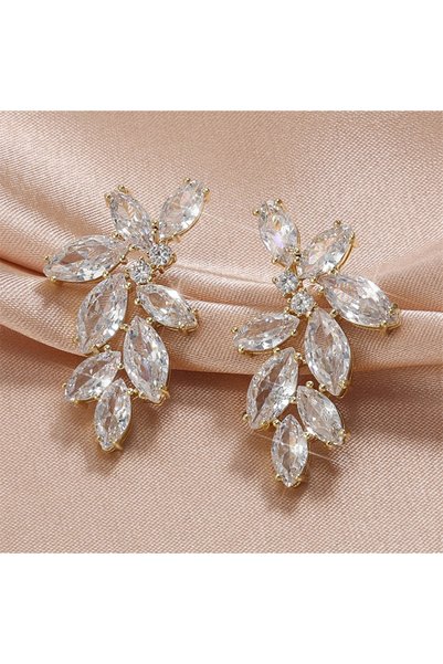 Choice Gold Color ZAKOL Luxury Leaf Marquise Zircon Bridal Earrings for Women...