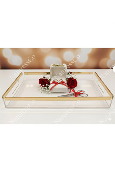 NaturessCo Şeffaf Pleksi Sunum Tepsisi - Gold Detaylı | 27.5 X 33 Cm - Söz & ...