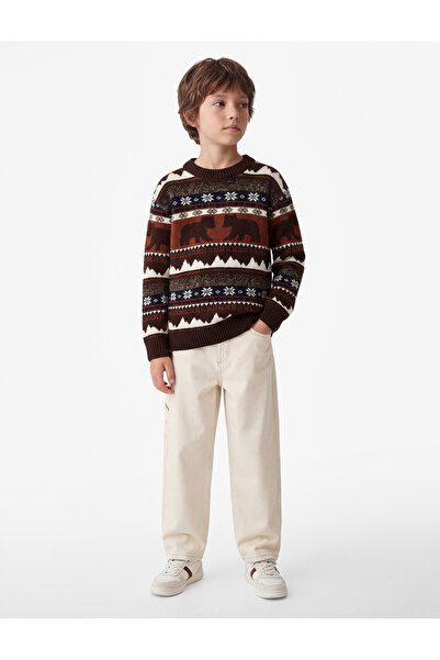 Koton Long Sleeve Crew Neck Patterned Knitwear Sweater