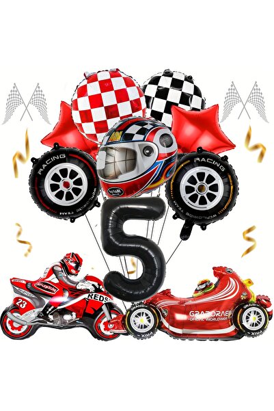 choice2 NUMBER 32inch HG9158-5 12pcs Racing Car Balloon Birthday Set Boy Moto...