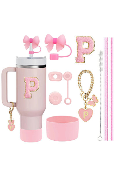 Choice6 P-Letter-Pink-10pcs 10PCS Accessories Set for Stanley Cup, 2 Straw an...