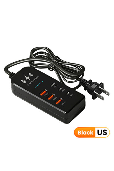 choice2 Black US 6 in 1 USB Charger PD Type C Fast Charging Wall Charger Mult...