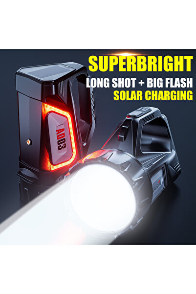 Warsun black USB Rechargeable Solar Energy Camp Flashlights ABS Portable Wate...