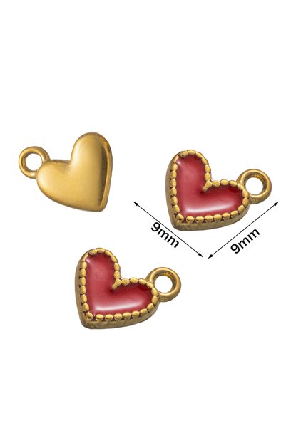 Choice Red 5pcs Gold Stainless Steel Pink Heart Enamel Charms Dangle Pendant ...