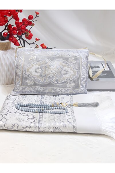 Choice 70CMx110CM grey 3pcs/1set Muslim Prayer Rug With Prayer Beads and Port...