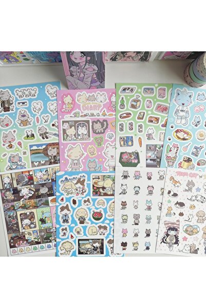 Choice1 8PCS 1/8PCS Korean Cartoon Animal Cute Cat Daily Stickers Hand Accoun...