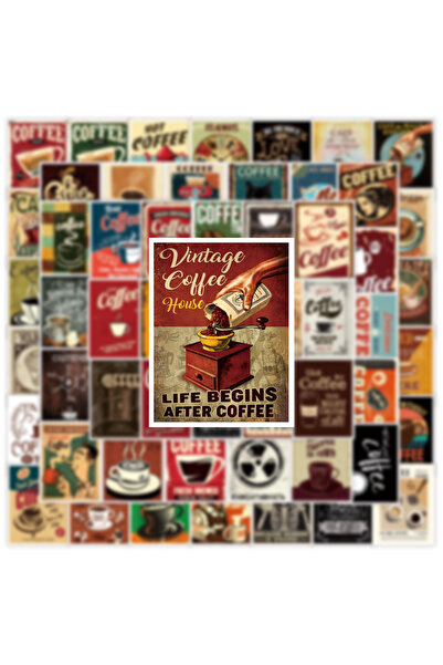 Choice Multicolor 50Pcs Retro Coffee Poster Stickers Coffee DIY Stickers Scra...