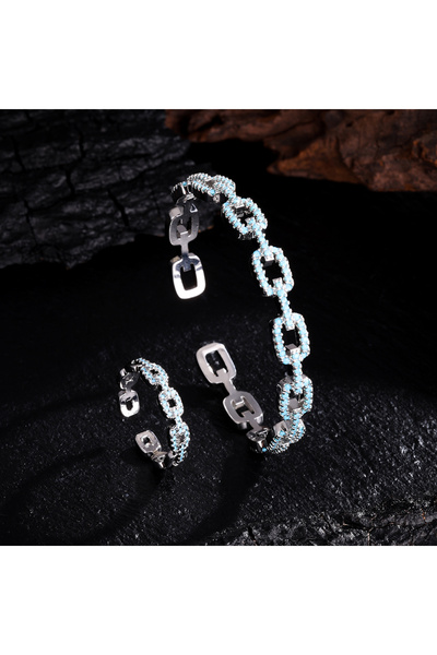 Choice Sliver Color B ZAKOL New Geometric Buling AAA Zirconia Ring Bangle Set...
