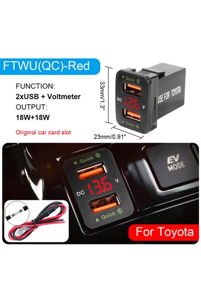 Choice3 FTWU(QC) Red For Toyota Car USB Chargers With Fuse Power Adapter QC 3...