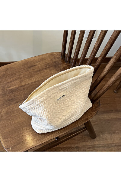 Choice WHITE Handwoven Cotton Makeup Bag – Artistic Crochet Cosmetic Pouch wi...