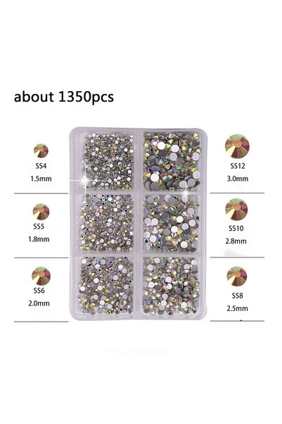 Choice AB about 1350pcs 1 Box Multi-size AB Crystal Nail Rhinestones Flat Bot...
