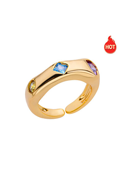Choice resizable JZ5124G Zircon Square Finger Rings for Women Gold Color Irre...