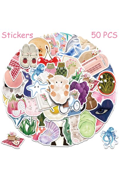 Choice 50pcs 50/100pcs Cartoon Watercolor Dairy Stickers Decals For Phone Lap...
