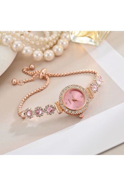 Choice4 Pink Fashion Rhinestone Women Watches Diamond Flowers Bracelet Ladies...