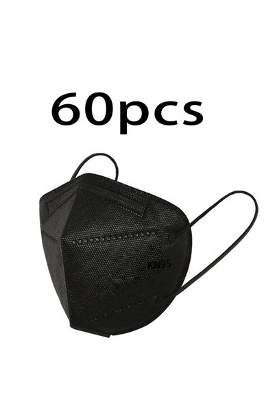Choice 60 قطعة من أقنعة KN95 ذات 5 طبقات باللونين الأبيض والأسود، مع أربطة أذ...