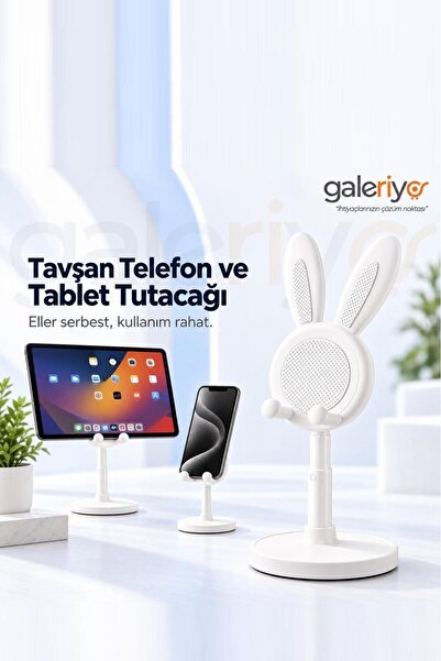 Galeriyo Tavşan Tasarımlı Telefon ve Tablet Tutacağı Beyaz