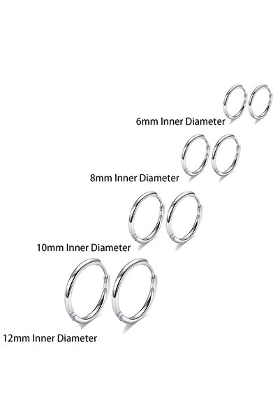 Choice Silver 4 Pairs Huggie Hoop Earrings For Women Stainless Steel Men Earr...