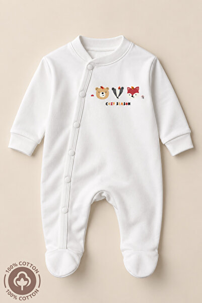 Miniel Unisex Cosy Season Baskılı 0-6 Ay Penye Organik Pamuklu Patikli Bebek ...