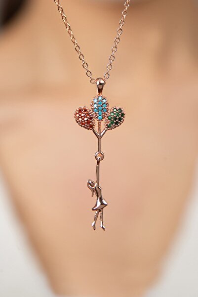 Elika Silver Women's Rose Coated Balloon Girl Model Necklace