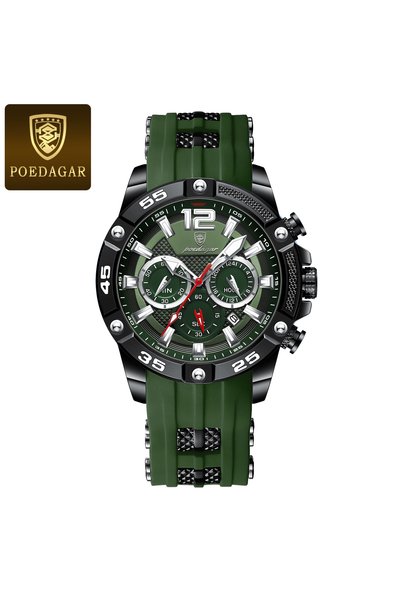 Choice3 ساعة رجالية أصلية من POEDAGAR طراز 912 باللون الأسود والأخضر، مقاومة ...