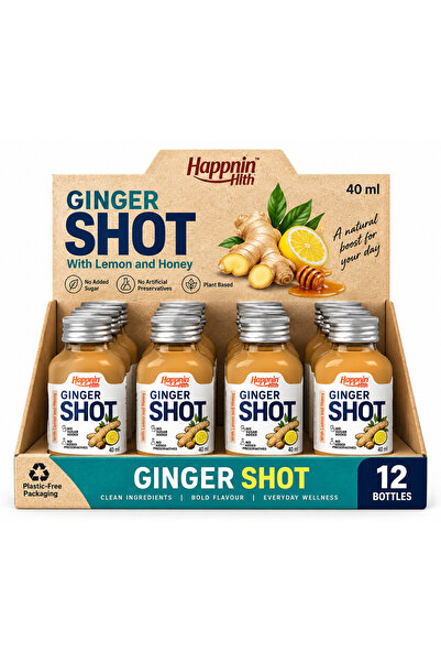 Happnin Hlth Ginger Shot Pack of 12 | Cold Pressed Ginger, Honey & Lemon Juic...