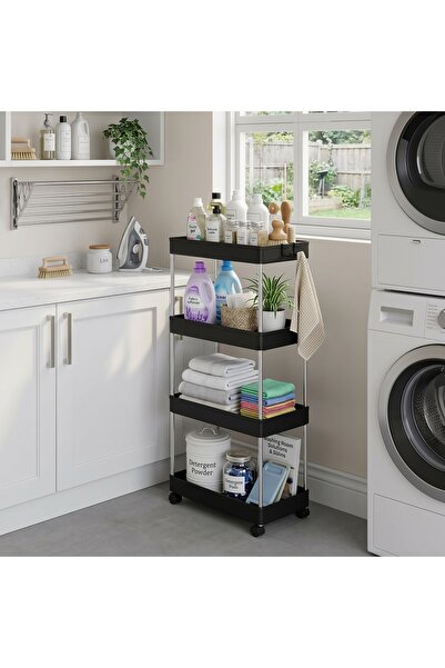 Cozy Nest 4-Tier Rolling Storage Trolley Cart with Hooks & Wheels Steel Pipes...