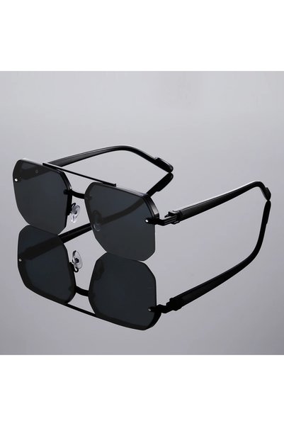 Choice3 black-black Fashion Square Semi-rimless Sunglasses Men Fashion Vintag...