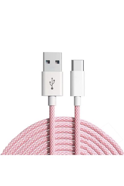 Choice كابل شحن سريع مضفر من النوع C إلى USB-A، بطول متر واحد، وردي اللون، 3 ...