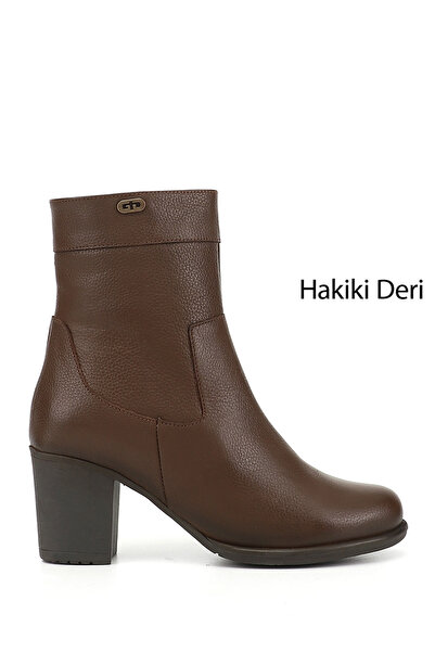 GÖNDERİ(R) Women/Girls Brown Floater Zippered Thick Heeled Genuine Leather Boots