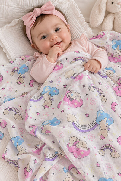 Petite Ponpon Baby Çok Amaçlı Müslin Örtü & Battaniye %100 Pamuk Organik 80x80