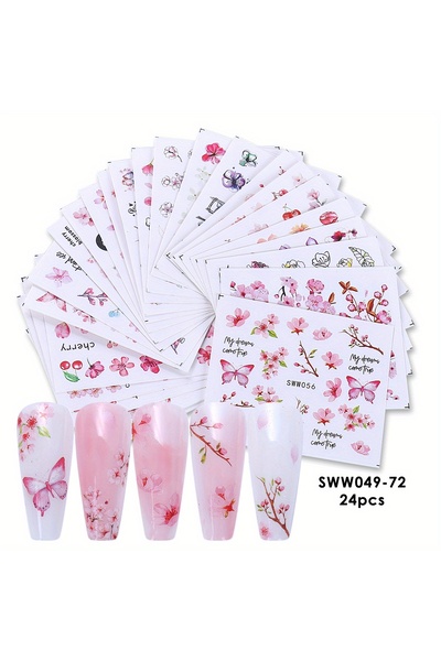 Choice SWW049-72 24 قطعة/مجموعة ملصقات أظافر مائية على شكل زهرة ساكورا، أزهار...