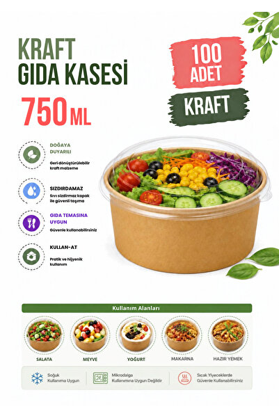 OREGO Karton Gıda Kasesi Kraft 750 ml - 100 adet