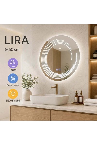 OEM Oglinda LED Rotunda, 60cm, Lira Touch, Sistem Dezaburire, Dimabila