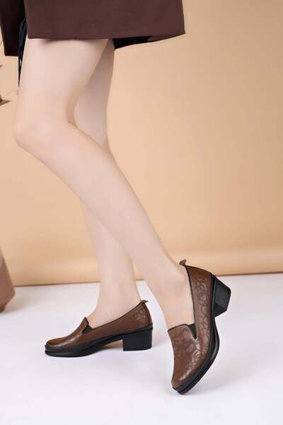 Castle Black 24604 Walnut Genuine Leather Heeled Women's Shoes
