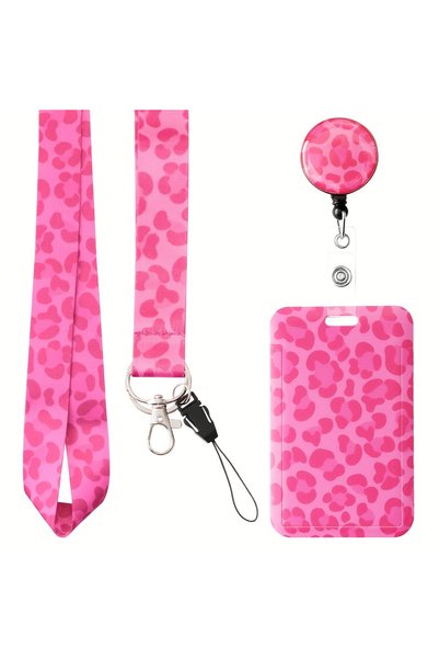 Choice حامل بطاقة هوية للمعلمين بتصميم نمر وردي أحمر وردي قابل لإعادة الاستخد...
