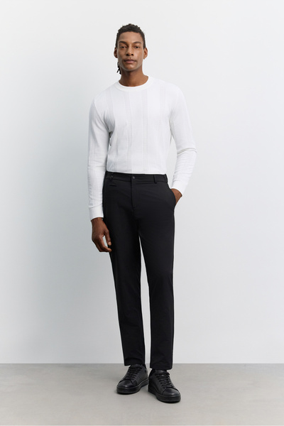 Avva Erkek Siyah Beli Lastikli Kırışmaz Su İtici Teknik Kumaş Slim Fit Pantol...