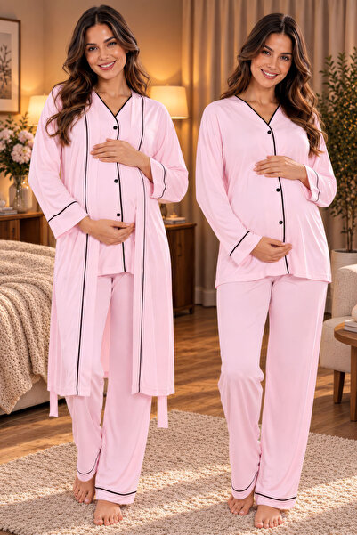ByLohusa Emzirme Özellikli Sabahlıklı Hamile Lohusa Pijama Takımı Effortt - P...