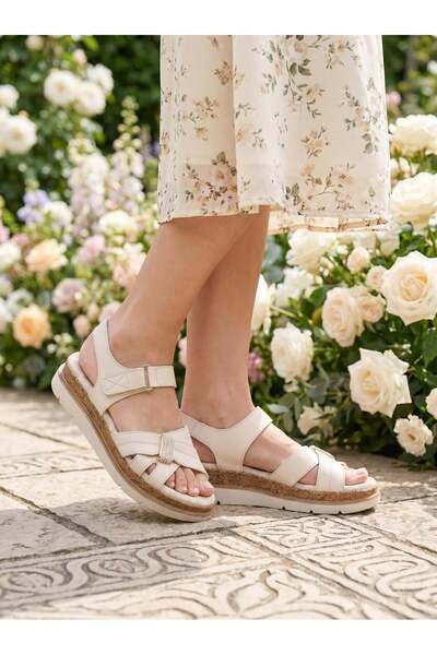 Mammamia D26Ys 2905 Cream Genuine Leather Women's Sandals