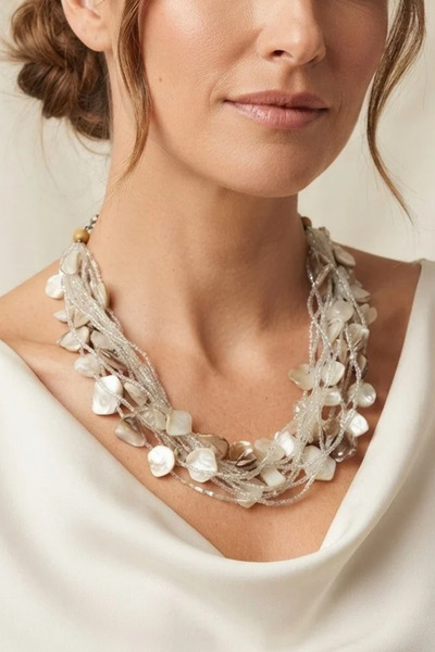 PETEK AKSESUAR Sedef Naturalized Multi Bead Necklace