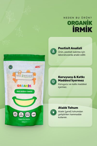 Soul Kitchen Organik Ürünler Organik İrmik Bebek Beslenmesine Uygun Katkısız 400 g İnce