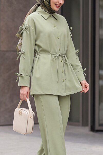 Modamorfo Bow-detailed blouse and imported crepe pant set - çağla y.