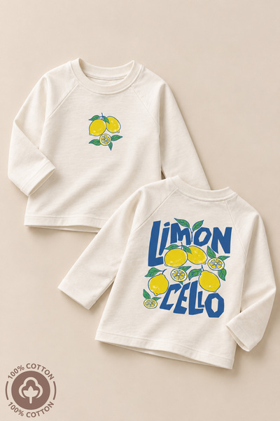 Miniel Unisex Baskılı %100 Pamuklu Oversize Uzun Kollu Tshirt Bebek-Çocuk