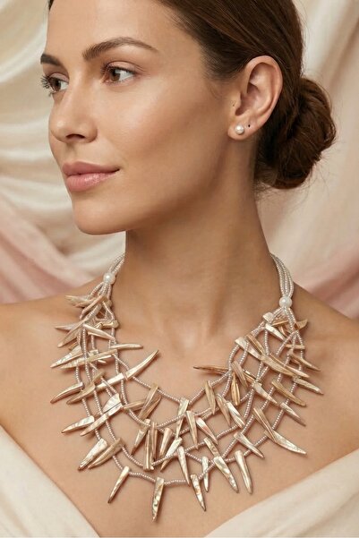 PETEK AKSESUAR DESIGN NATURAL STAR SEDEF MULTI BEAD NECKLACE