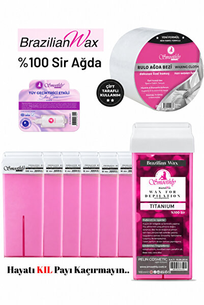 Smoothly 6 adet pudralı Brazılıan Rool-on kartuş ağda 25 mt sir ağda bezi 1 a...