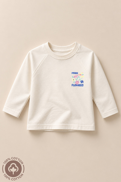 Miniel Kız More Flowers Baskılı %100 Pamuklu Oversize Uzun Kollu T-shirt Bebe...
