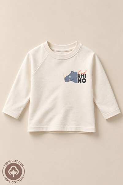 Miniel Erkek Rhino Baskılı %100 Pamuklu Oversize Uzun Kollu T-shirt Bebek-Çocuk