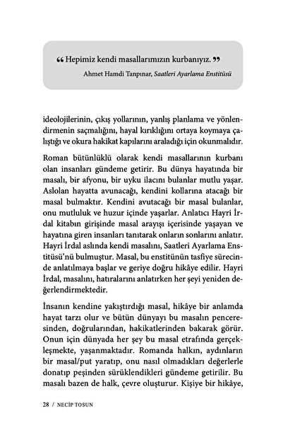 Ketebe Ahmet Hamdi Tanpınarın Saatleri Ayarlama Enstitüsü - Tahlil Kitabı