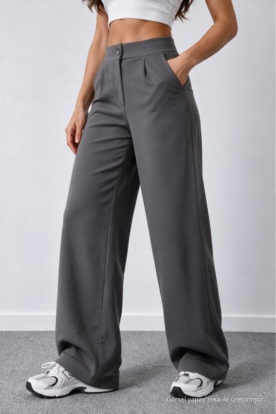 BİKELİFE Women's Gray Lycra Palazzo Loose Wide Leg Trousers