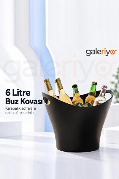Galeriyo 6 Lt. İçecek ve Buz Kovası – Taşınabilir Siyah