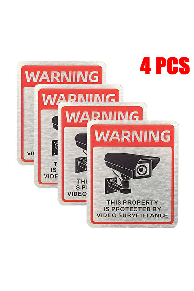 Choice red 4pcs Aluminum plate monitoring prompt sign English warning sign pr...